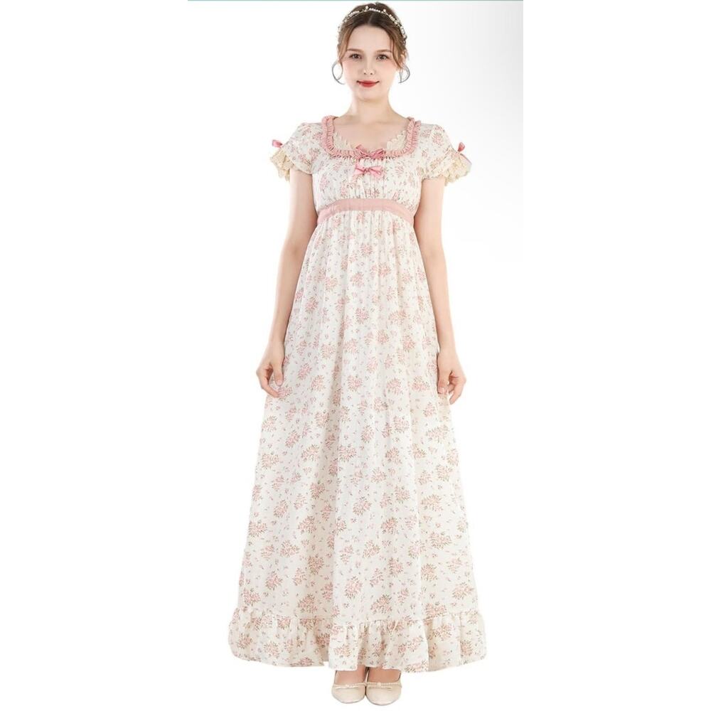 Regency Floral Victorian Dress Cottagecore Renaissance Costume Small